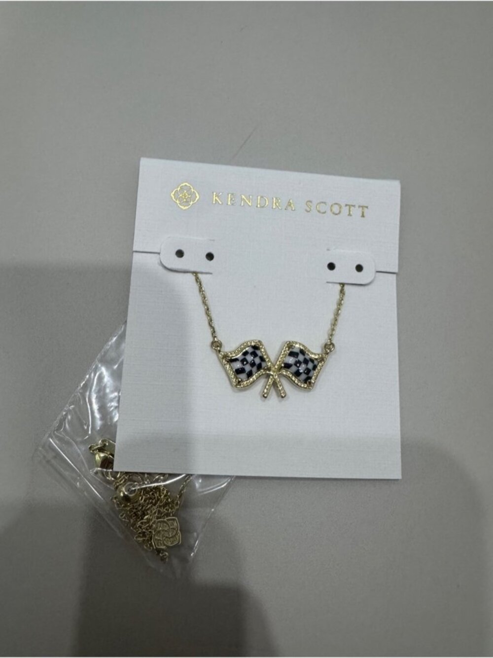 Kendra Scott Gold Racing Flag Pendant Necklace - Black & White